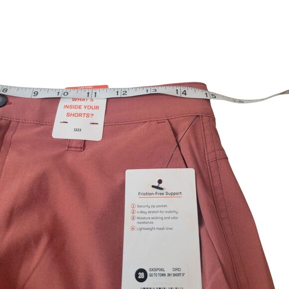 SAXX Pants Go to Town 2-in-1 Shorts 9” Desert Red Mens size 28 NWT $70 - Picture 9 of 11